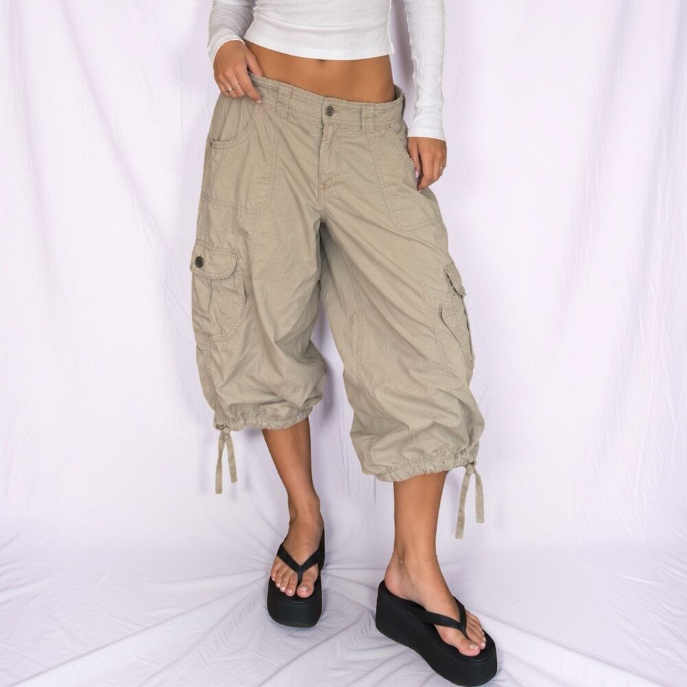Y2K Arizona Jeans Beige Low Rise Cargo Capri Pants Size 15